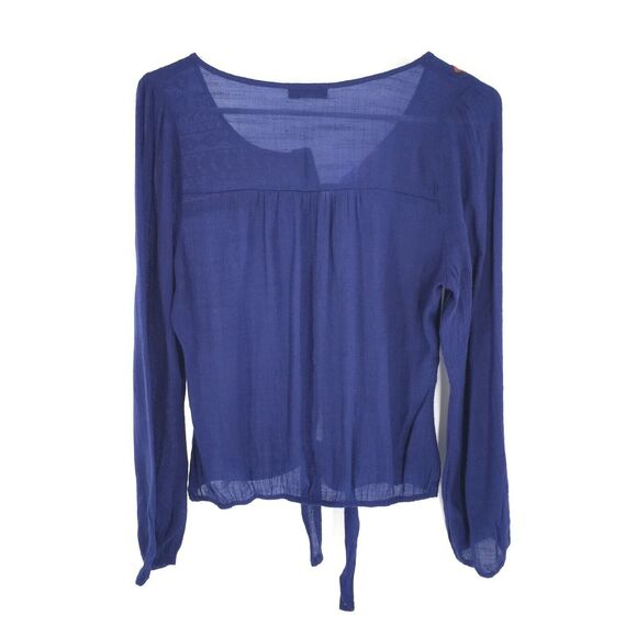 Edge Embroidered Tie Front Top Size Medium Royal Blue Dark Orange Boho Blouse M - Picture 2 of 8